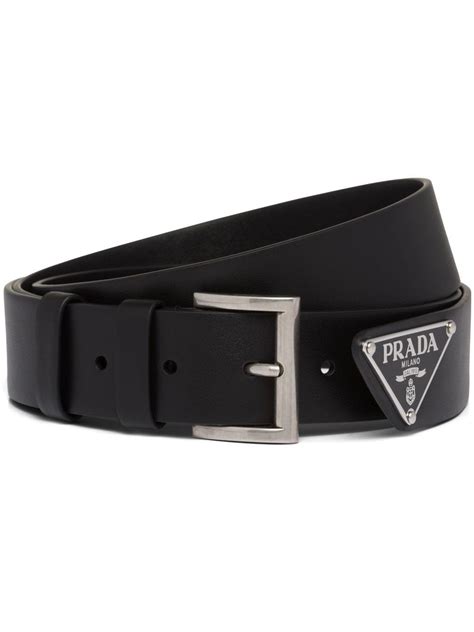 Prada Men's Triangle Logo Leather Belt 